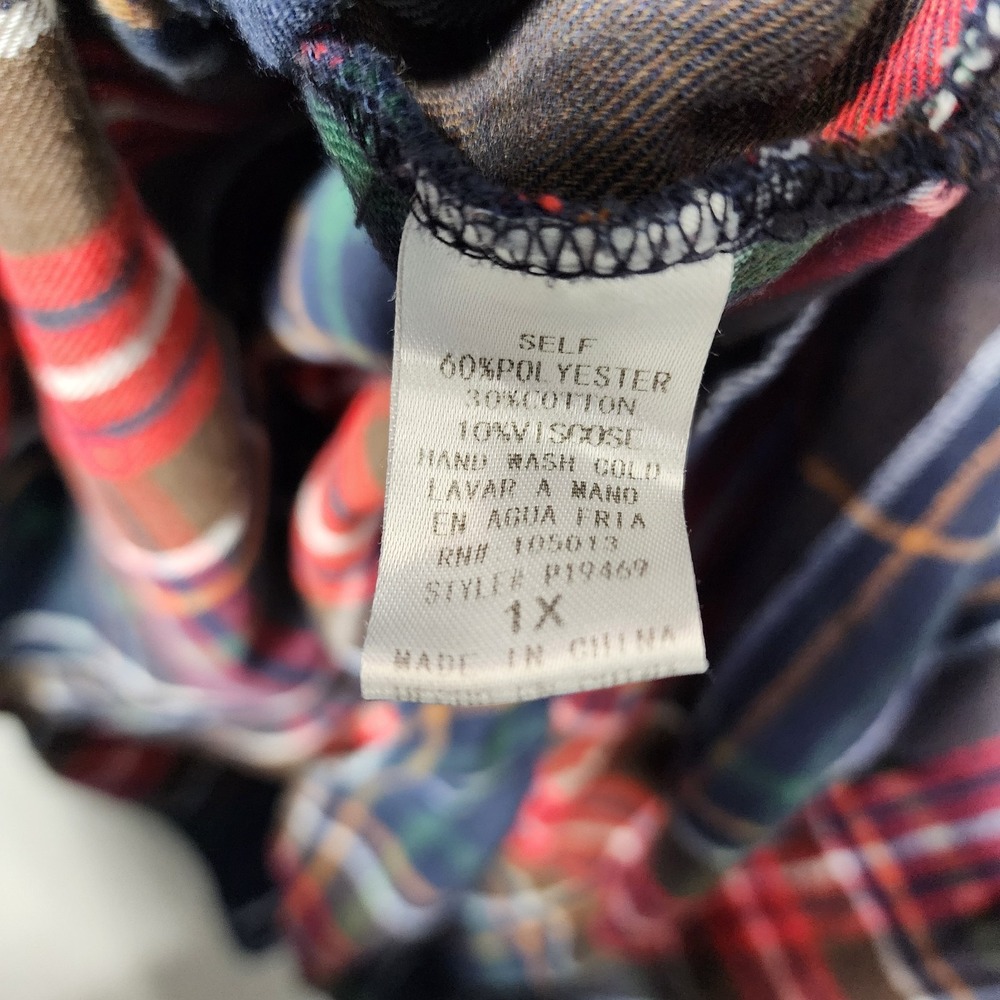 Andree by Unit Womens Flannel Long Sleeve Size 1X Red Blue Button Down Plus Size - Picture 9 of 9